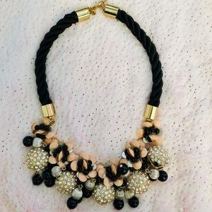 Ann Taylor Black Cord & Gold Statement Necklace